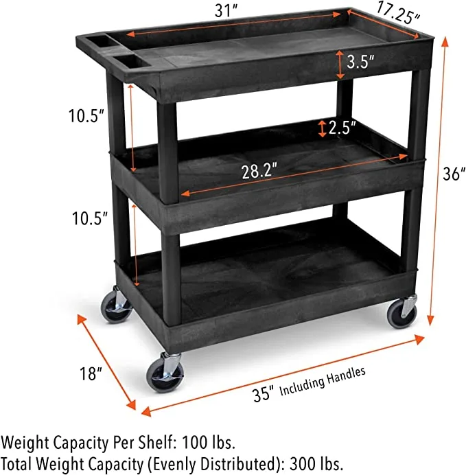 Lightweight 3-shelf utility cart